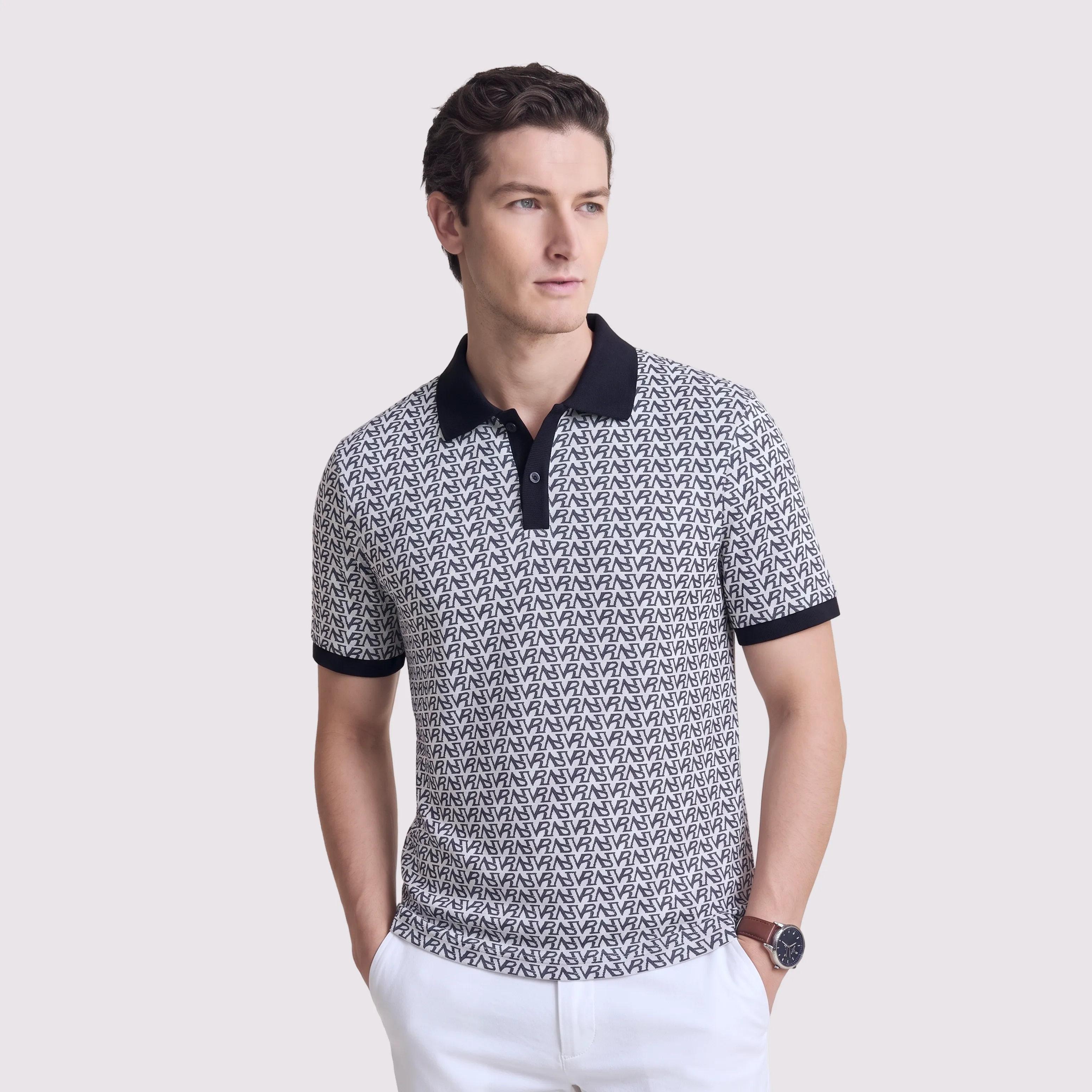 Obsidian Print Polo - White VR thumbnail 3