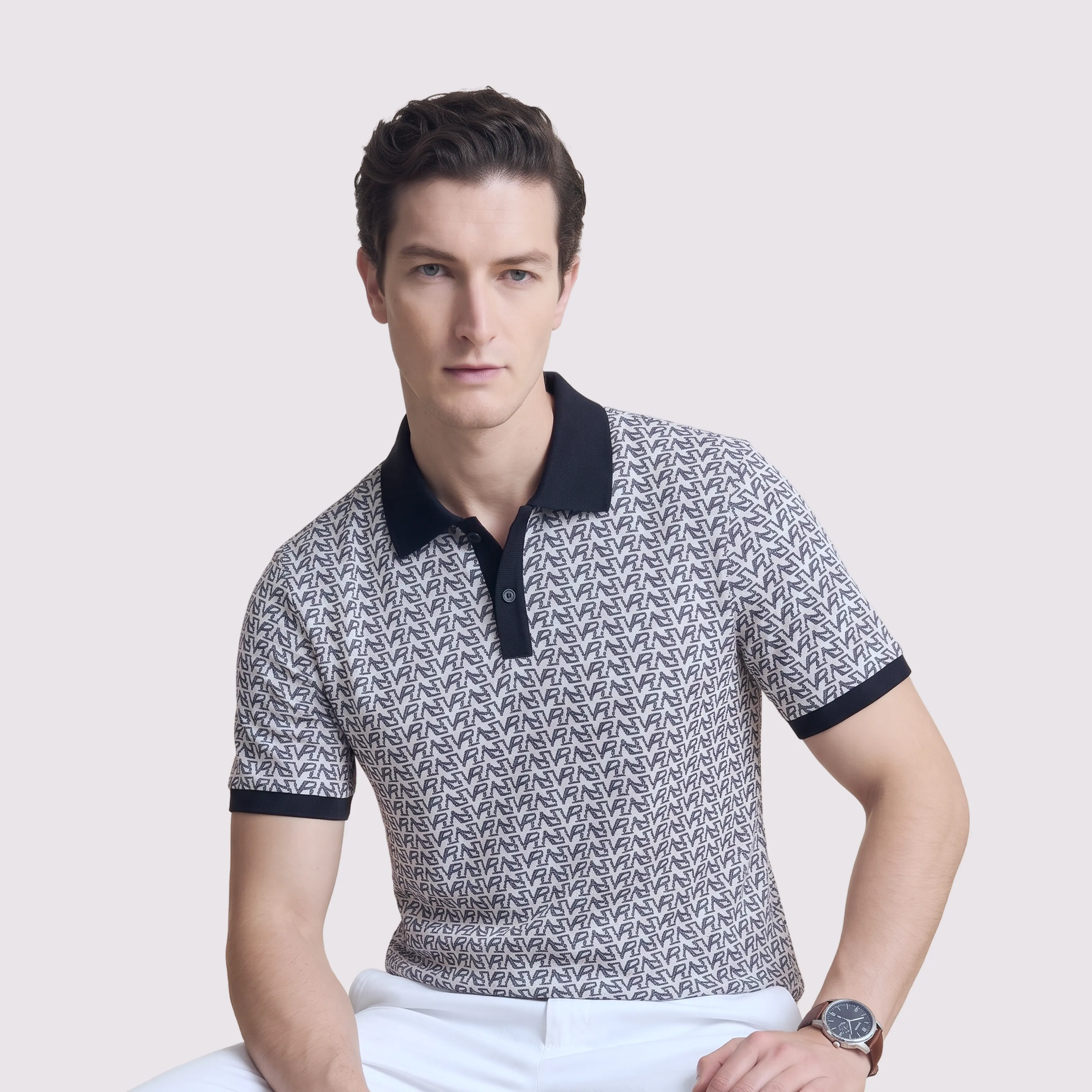 Obsidian Print Polo - White VR
