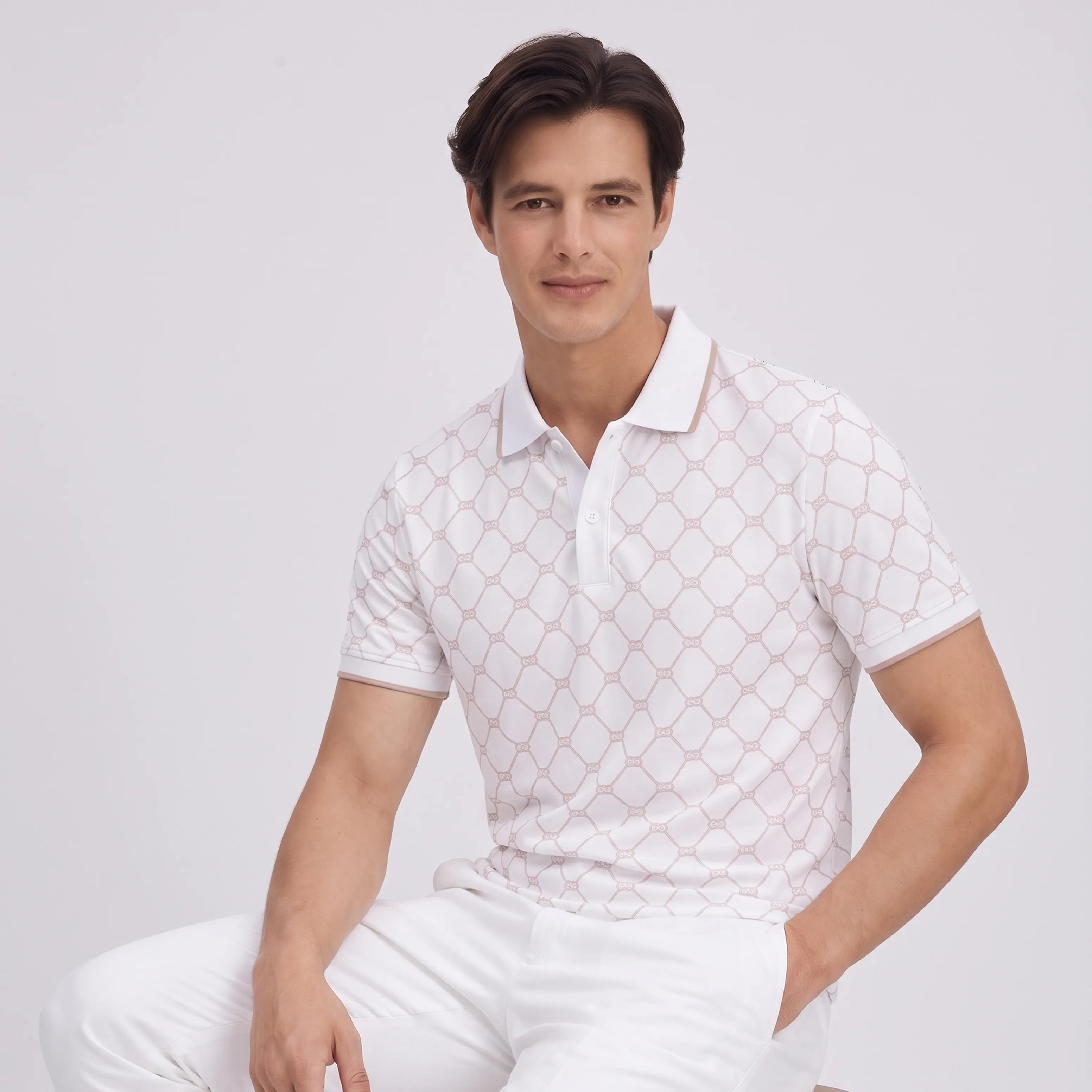 Obsidian Print Polo - White