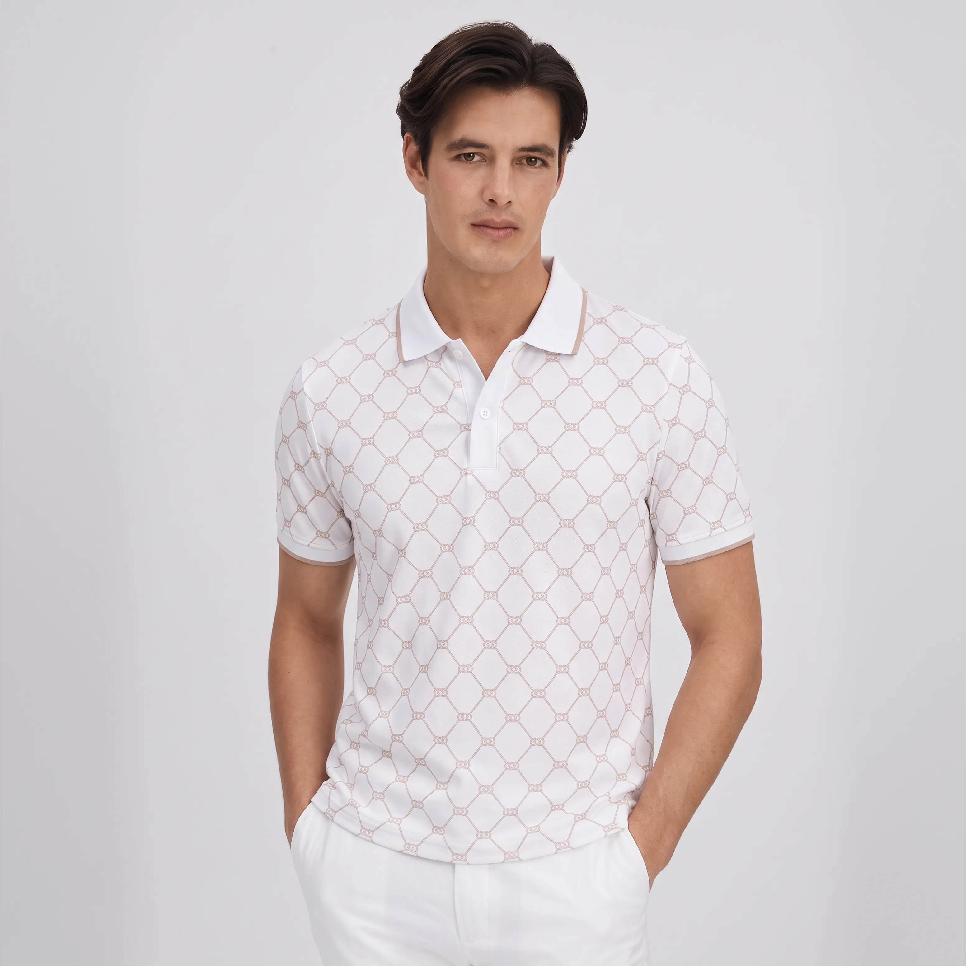Obsidian Print Polo - White thumbnail 3