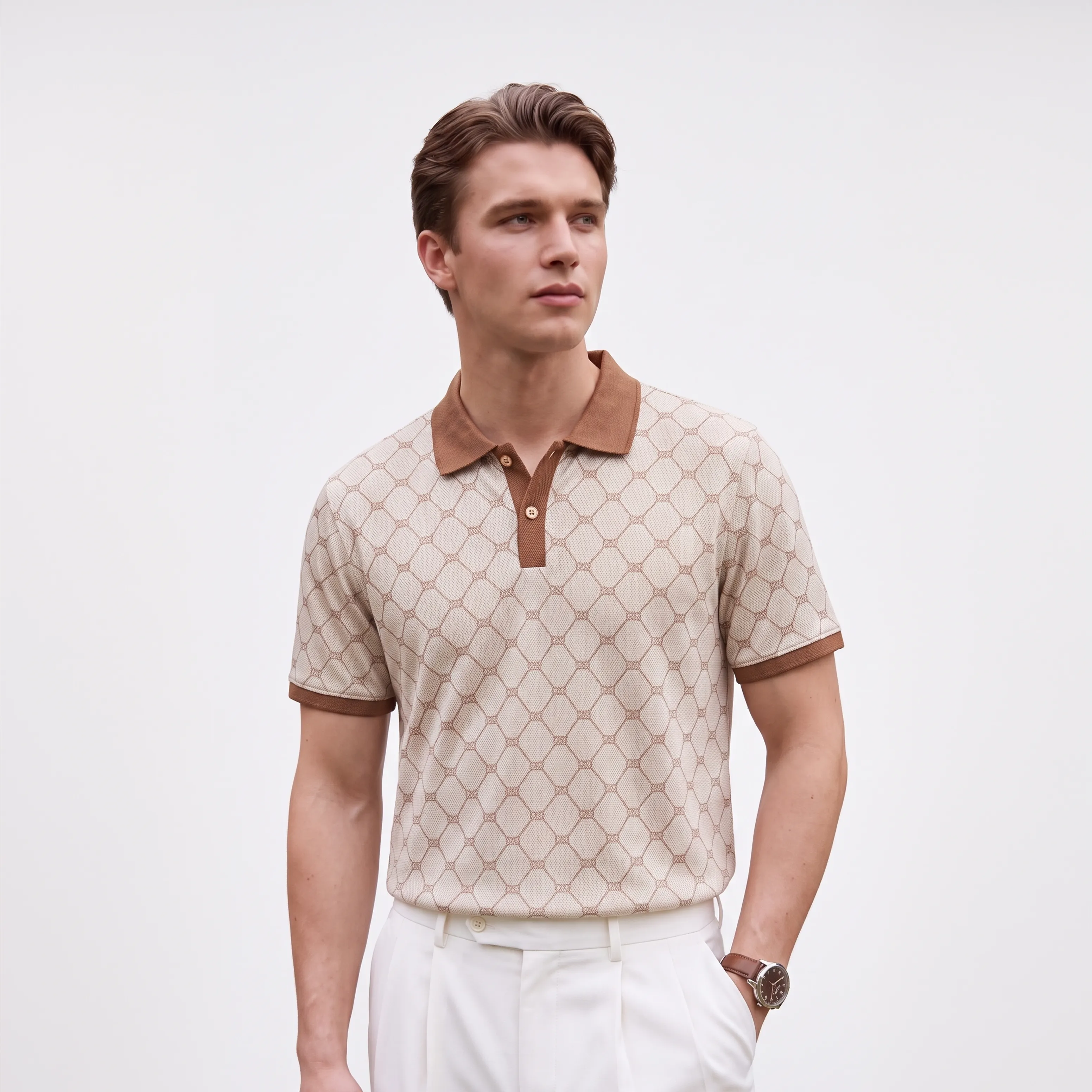 Obsidian Print Polo - Caramel thumbnail 3