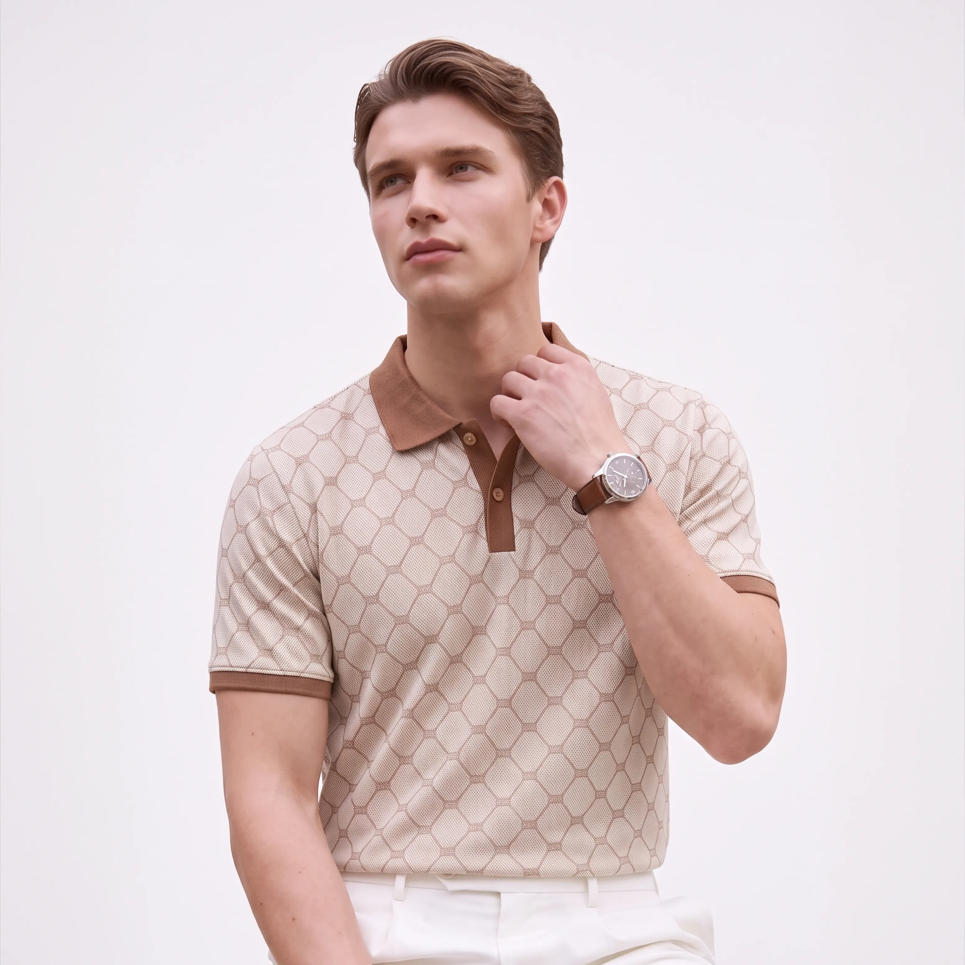 Obsidian Print Polo - Caramel