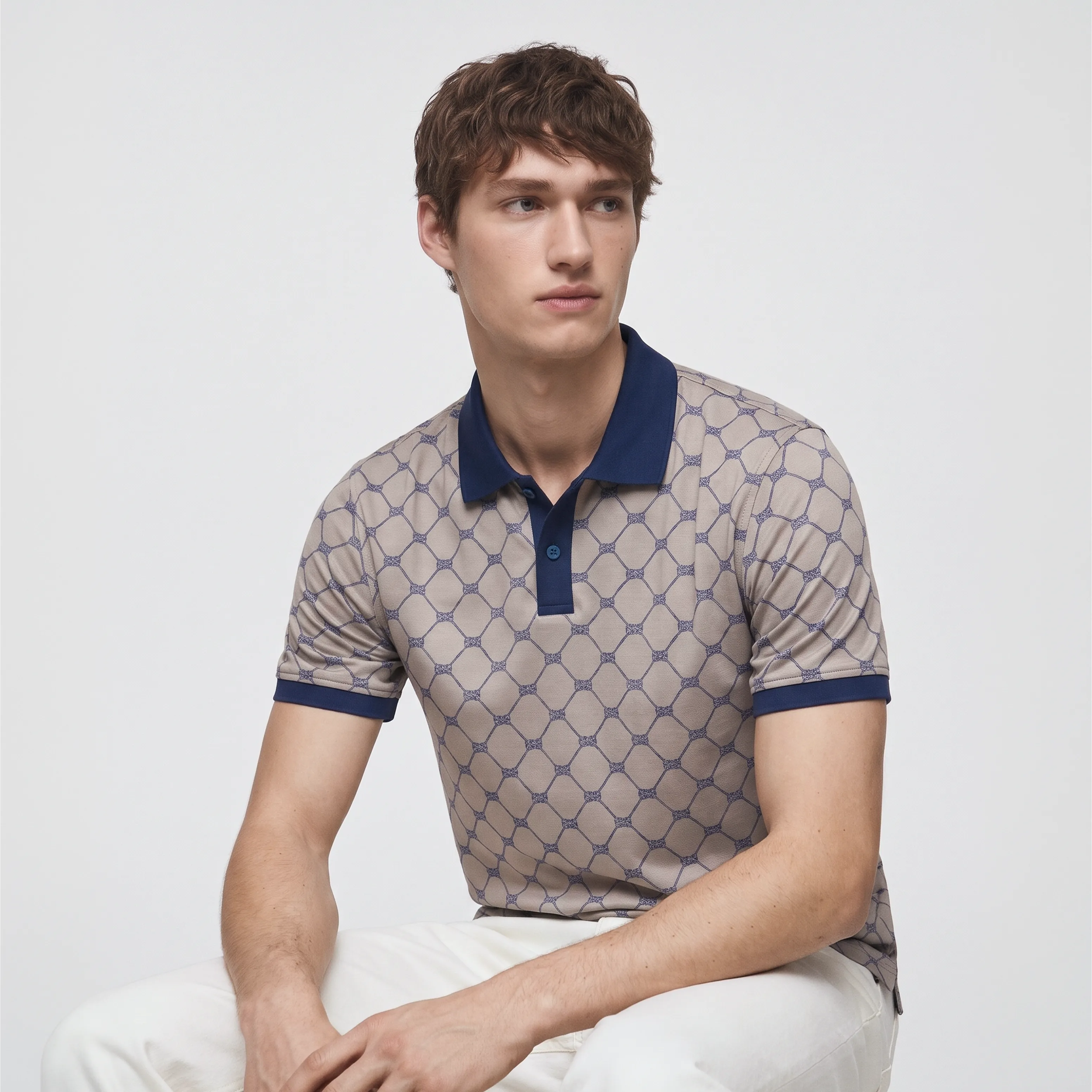 Obsidian Print Polo - Navy