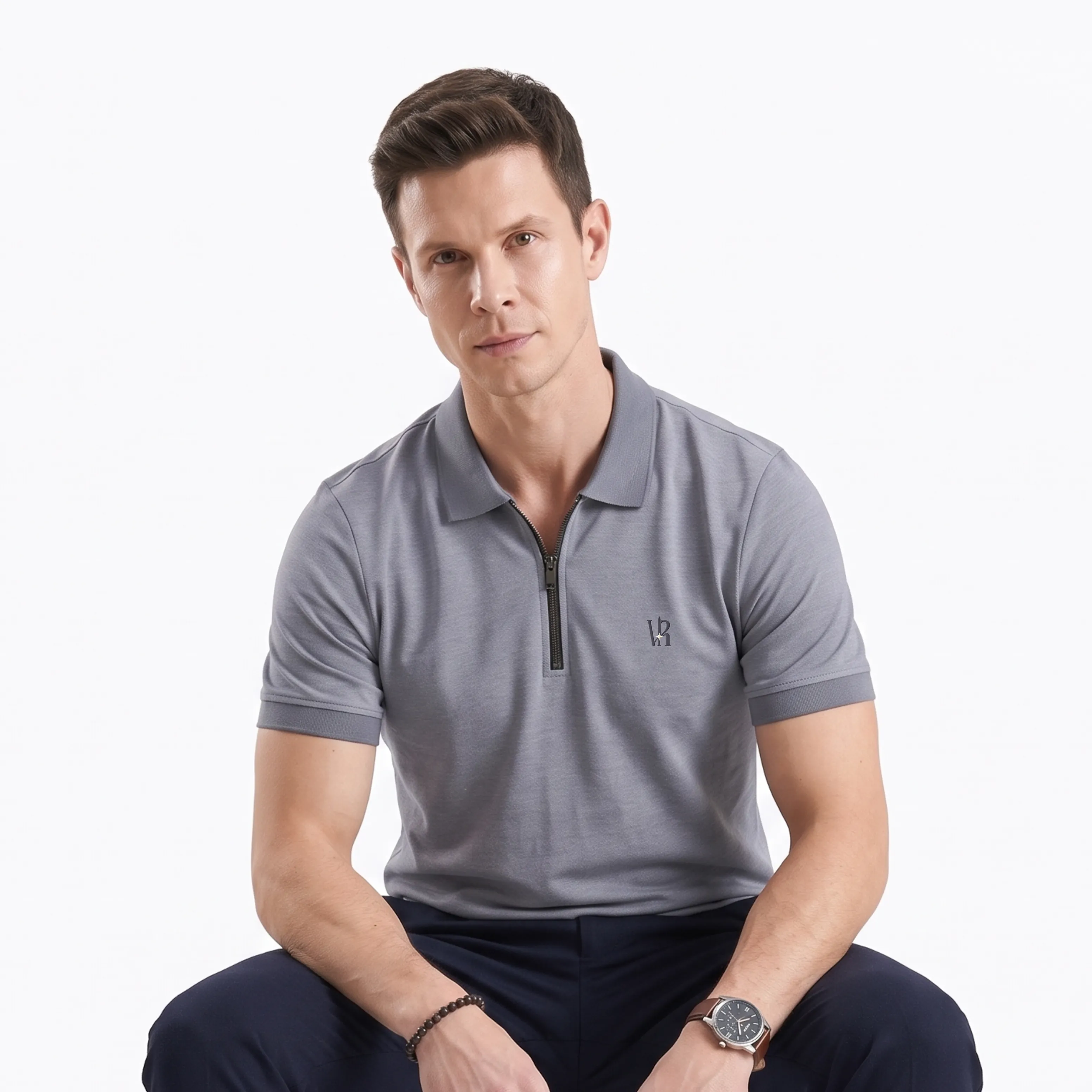 Elight Zip Polo - Grey Melange